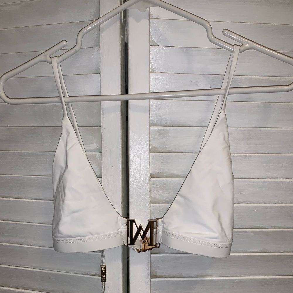 Meshki White Triangle Bikini Top with Gold Clasp